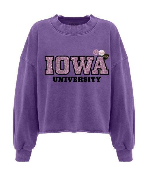 Sweatshirt crop porter grape "UNIVERSITY" rembourrage situé sous