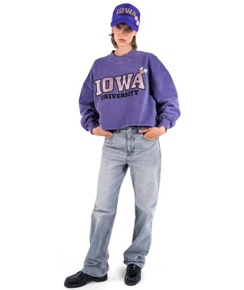 Sweatshirt crop porter grape "UNIVERSITY" rembourrage situé sous